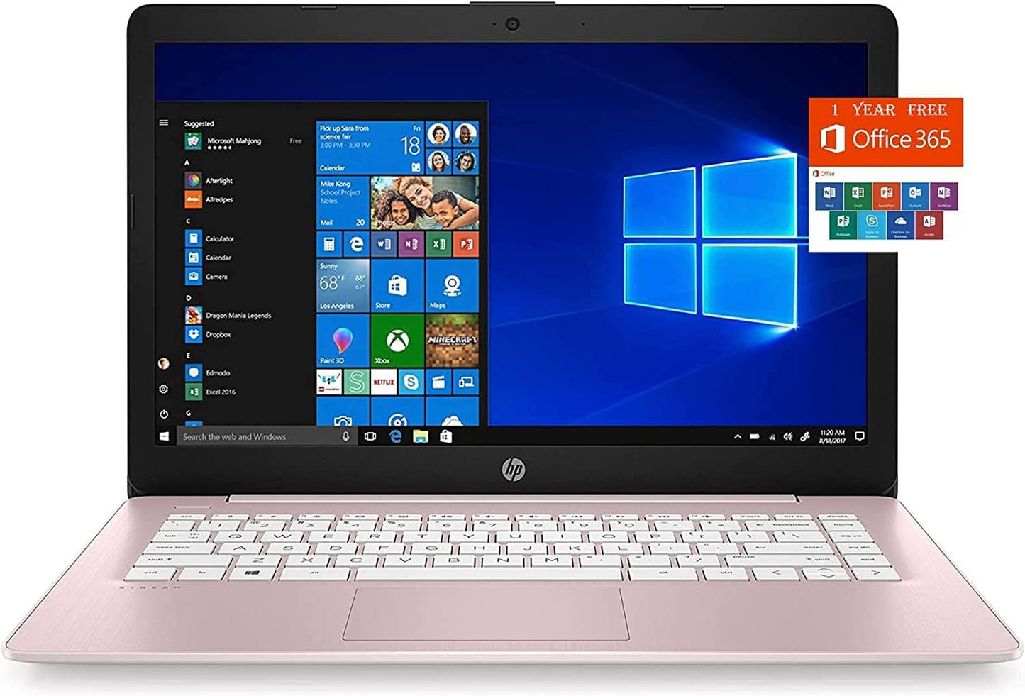 HP 2022 Stream 14" HD BrightView Laptop, Intel Celeron N4120, 16GB RAM, 64GB SSD, Intel HD Graphics, 720p Webcam, 1 Year Office 365, Gold, Win 11, 32GB Snowbell USB Card
