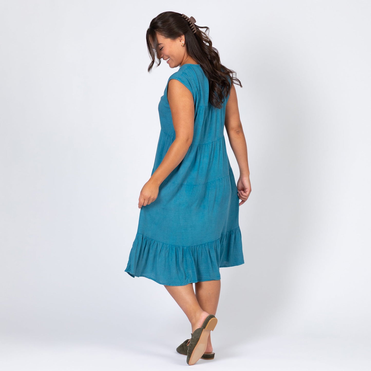 Stonewashed Paw Embroidered Tiered Sleeveless Dress