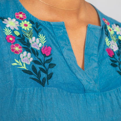 Stonewashed Paw Embroidered Tiered Sleeveless Dress
