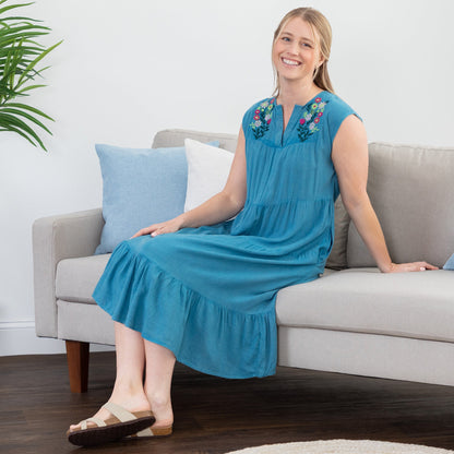 Stonewashed Paw Embroidered Tiered Sleeveless Dress