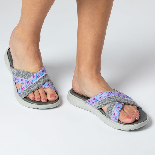 Cross Top Paw Print Slide Sandals