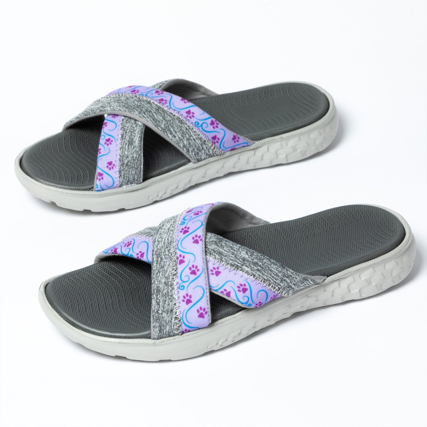 Cross Top Paw Print Slide Sandals