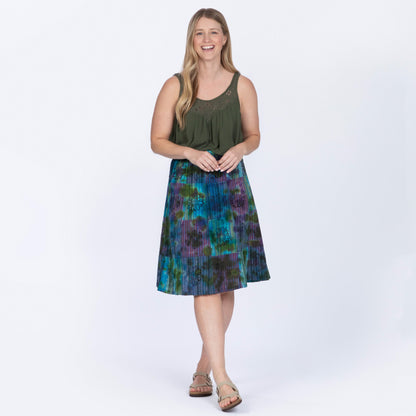 Tie-Dye Patchwork Paw Print Midi Skirt
