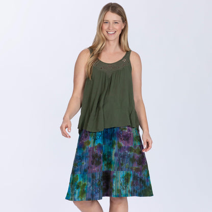 Tie-Dye Patchwork Paw Print Midi Skirt