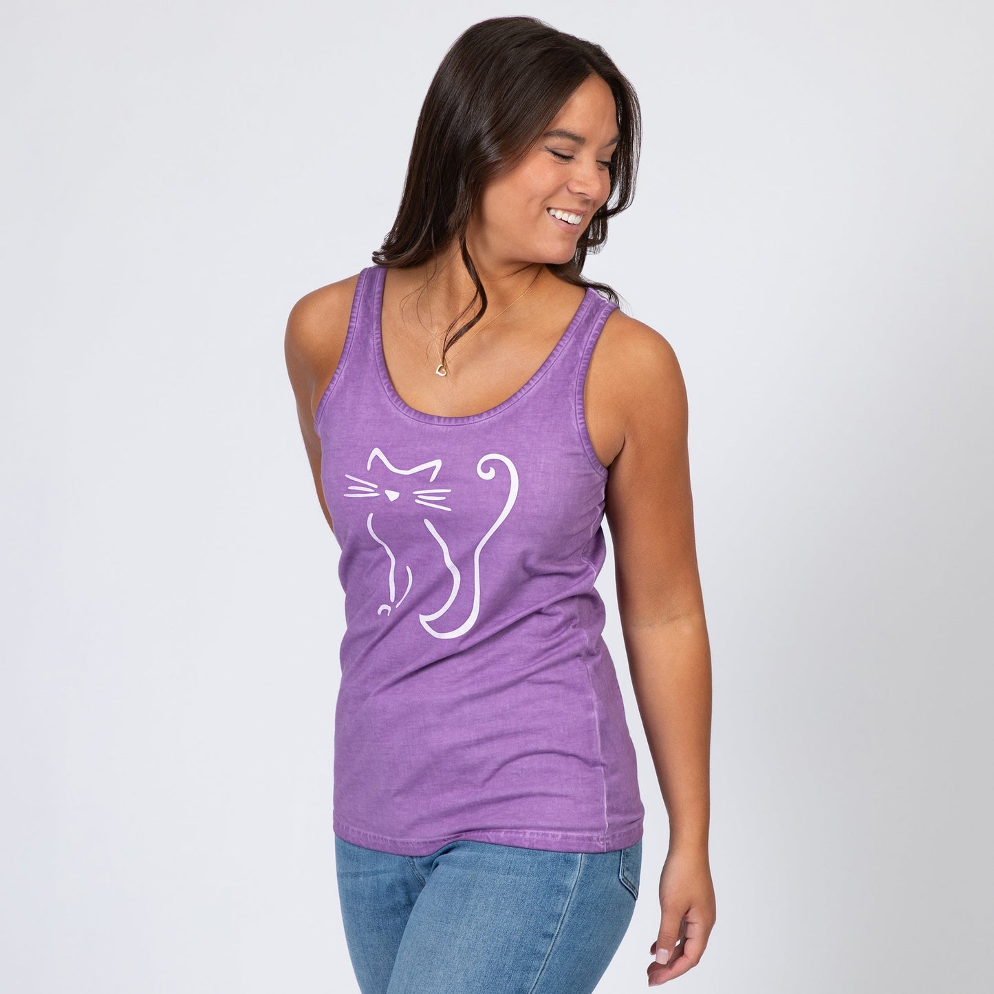 Cat Silhouette Vintage Acid Wash Tank Top