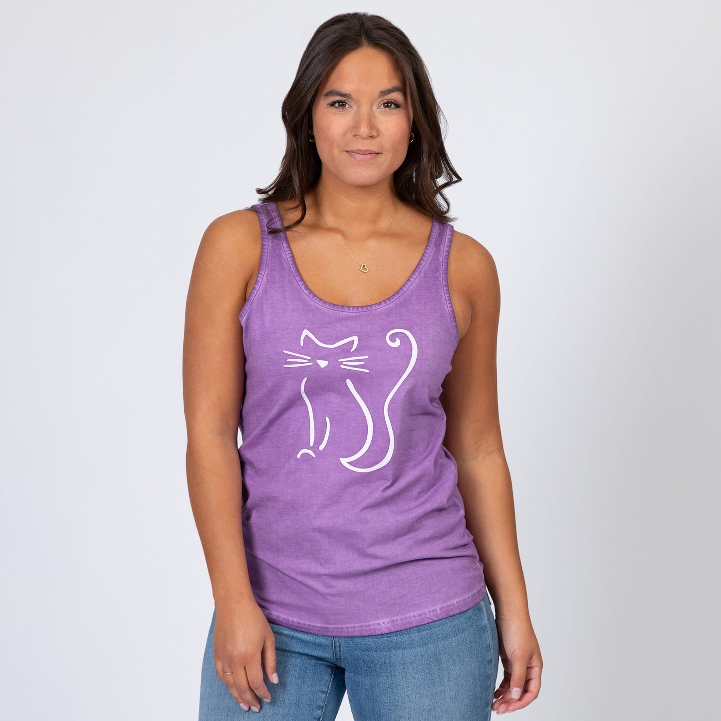 Cat Silhouette Vintage Acid Wash Tank Top