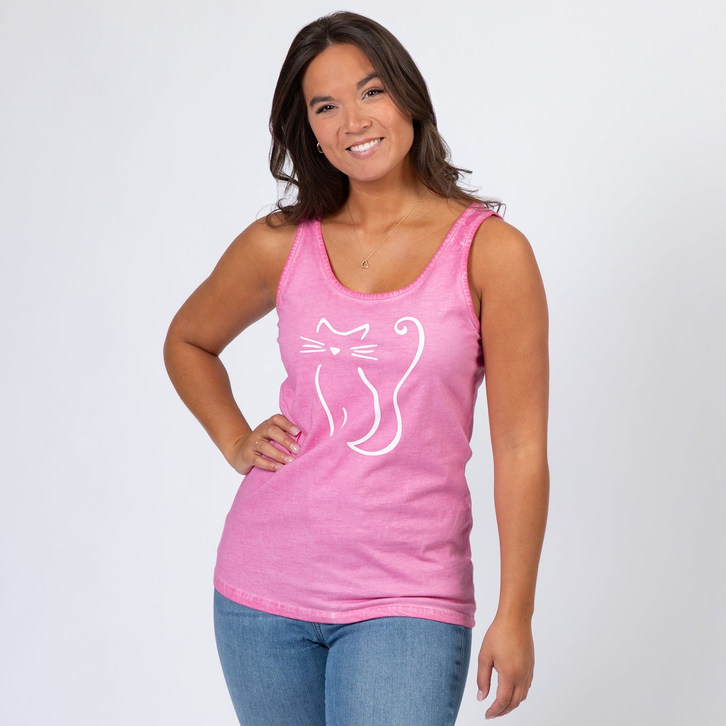 Cat Silhouette Vintage Acid Wash Tank Top