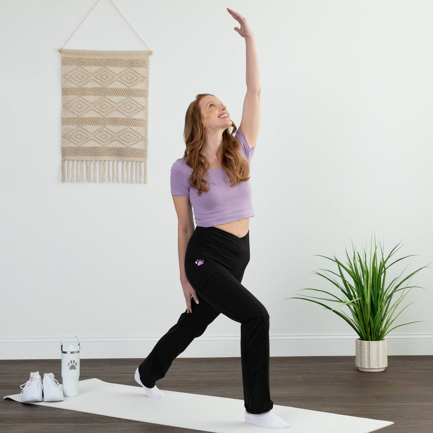 Paw Print Crossover Waist Yoga Pants with Pockets