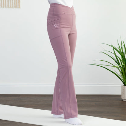 Paw Print Crossover Waist Yoga Pants with Pockets