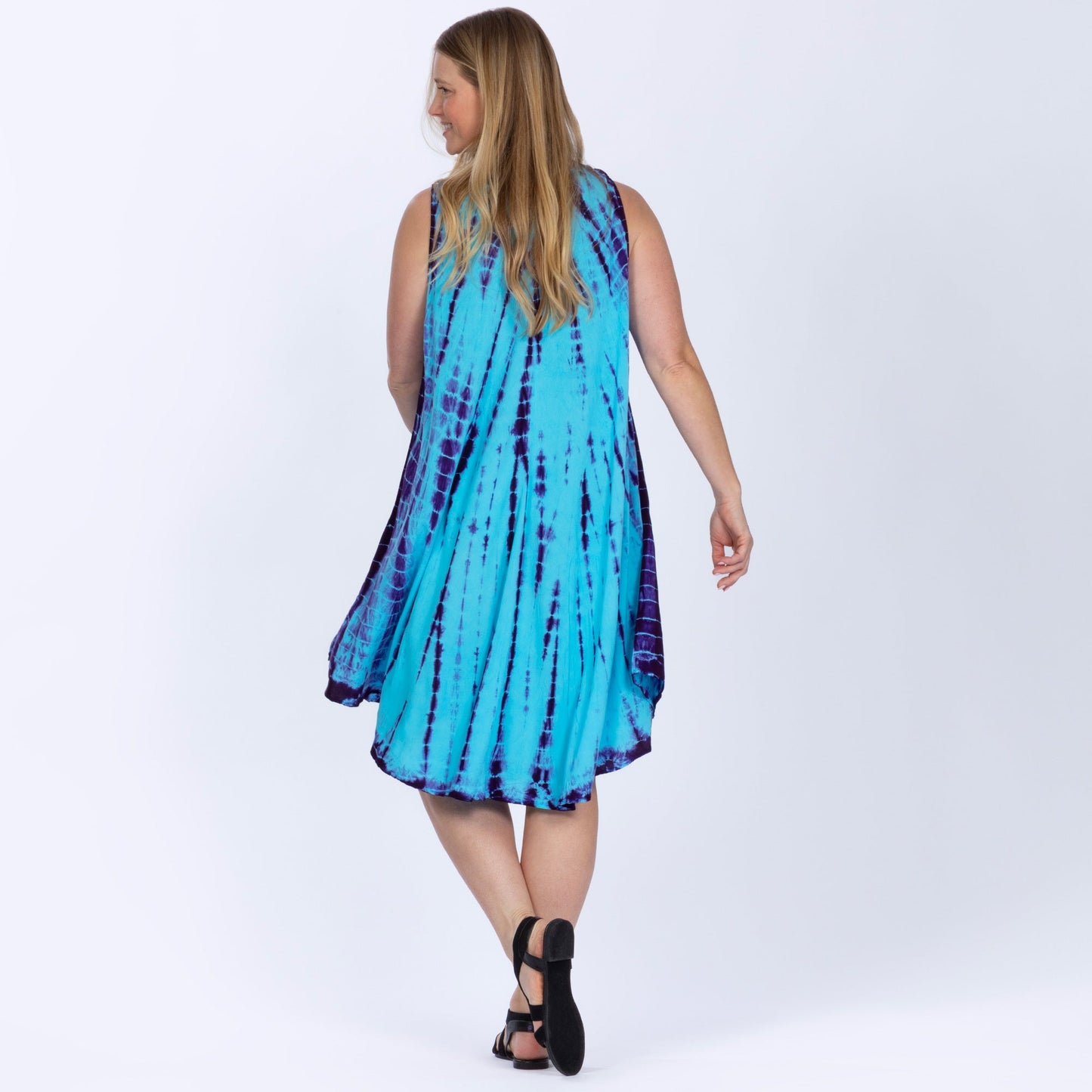 Tie-Dye Button-Up Sleeveless Dress with Pockets