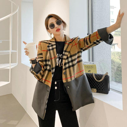 New Fashion Long Sleeved Plaid Woolen Jacket 1023121507