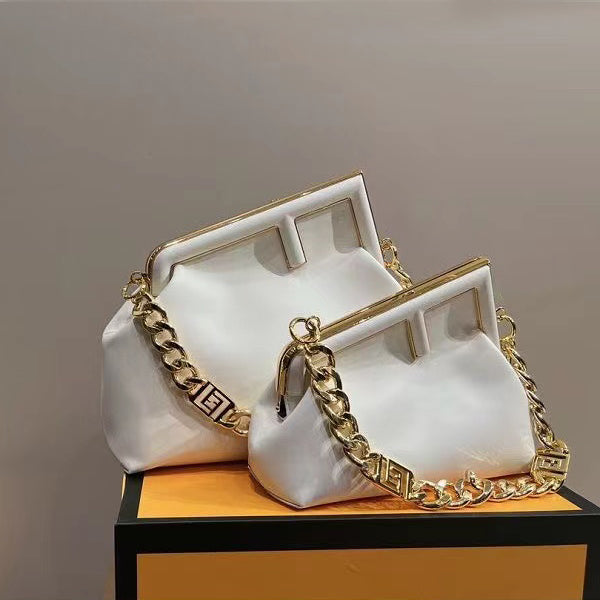 New clip bag solid color Messenger women's bag all-match chain handbag iron mouth one-shoulder retro cloud bag