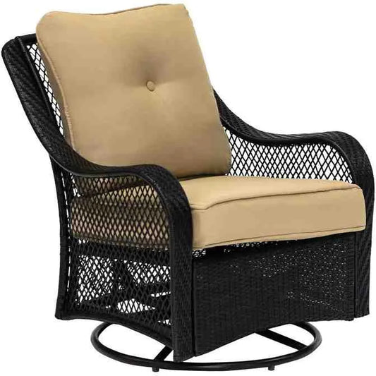 🔥Hot Sale Now🔥 Orleans 5-Piece Steel Patio Fire Pit Conversation Set with Navy Blue Cushions, Swivel Gliders and Square Fire Pit Table