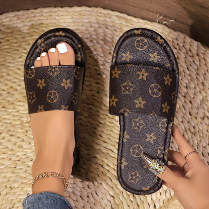 New leather one word muffin women's sandals slippers 1025040213