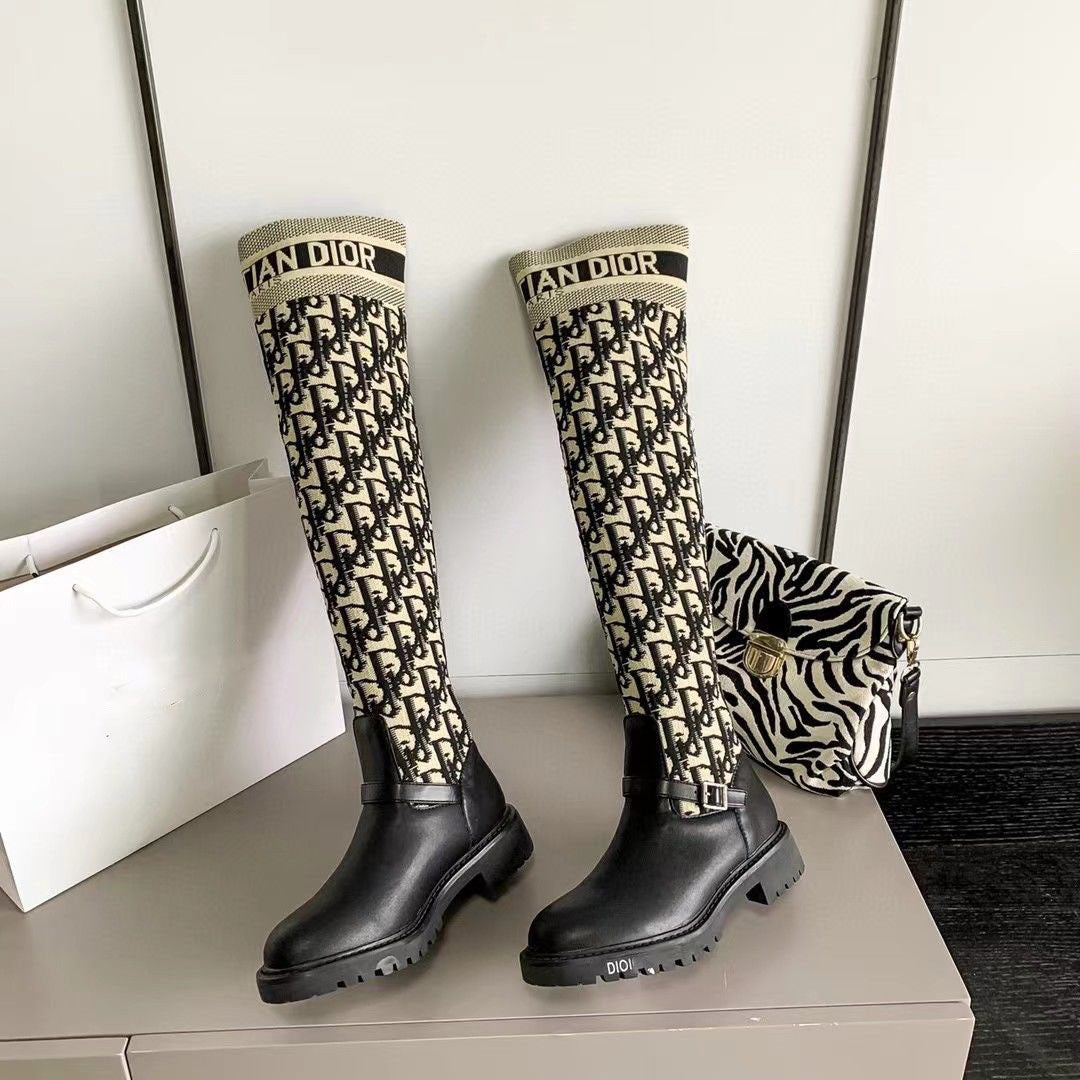 New  Embroidered over-the-knee women's letter thin high boots
