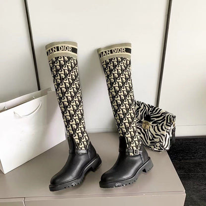 New  Embroidered over-the-knee women's letter thin high boots