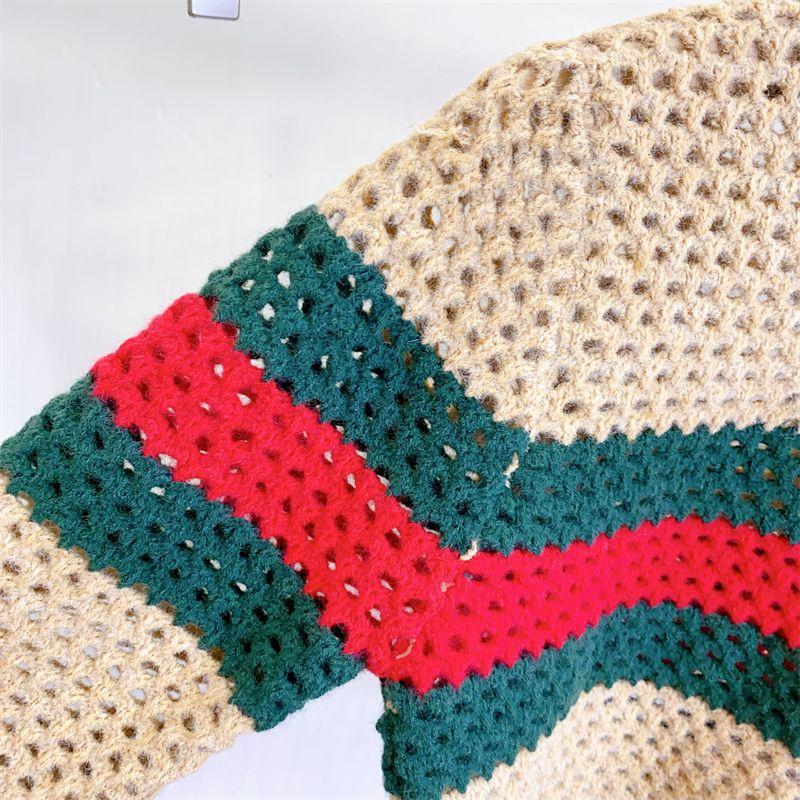New Embroidered Striped Color-block Knit Top 1024031503