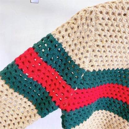 New Embroidered Striped Color-block Knit Top 1024031503