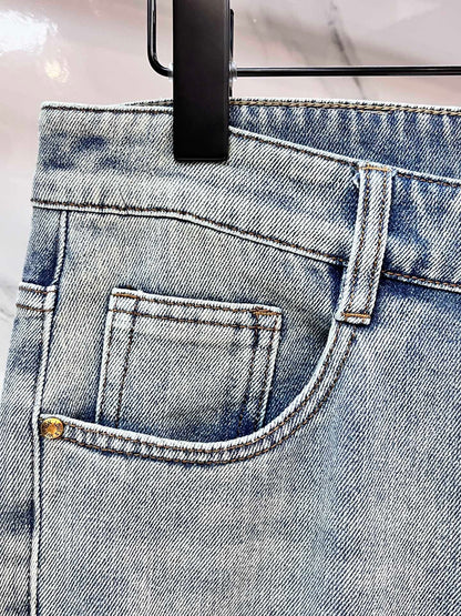 High luxury autumn and winter elastic slim fit denim pants XC0425091206