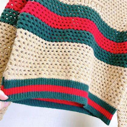 New Embroidered Striped Color-block Knit Top 1024031503