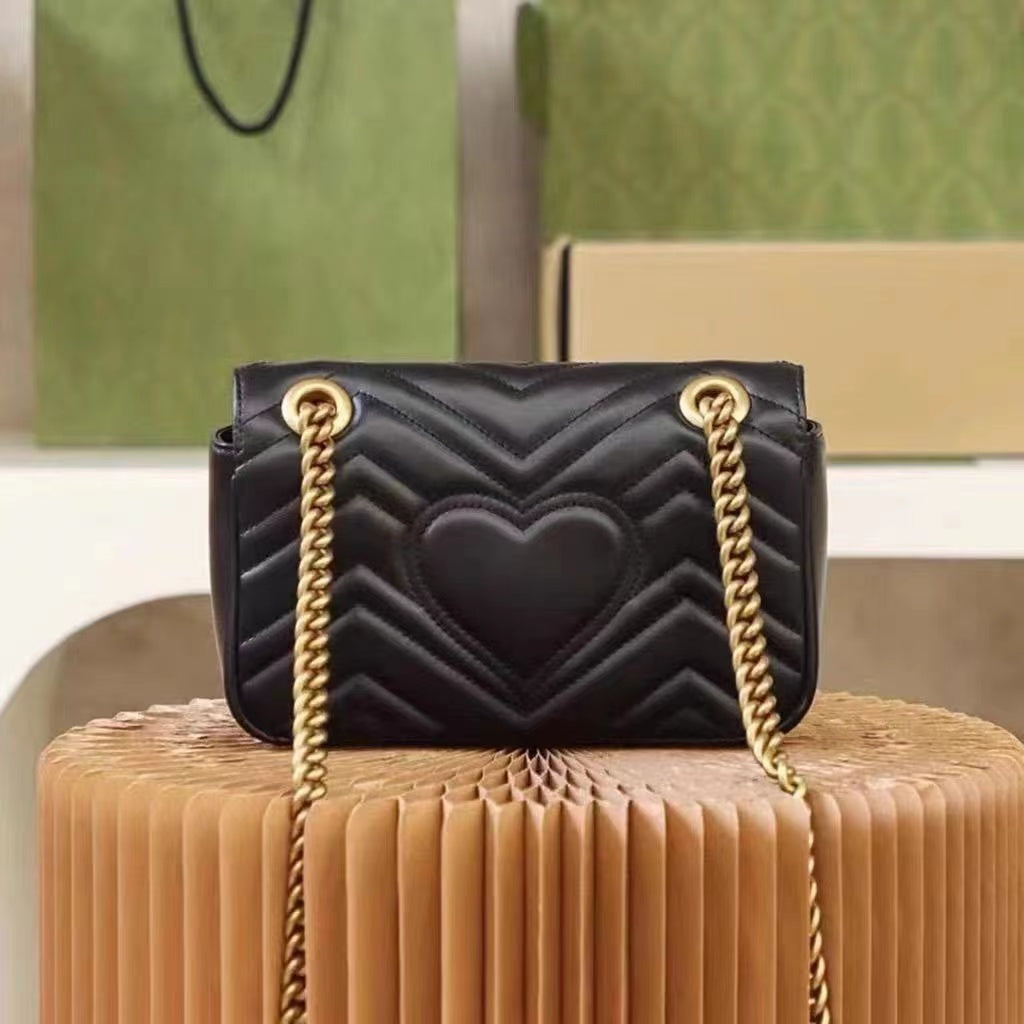 2023 Top Genuine Leather Metal Chain Square Shape Heart Messenger Shoulder Bag