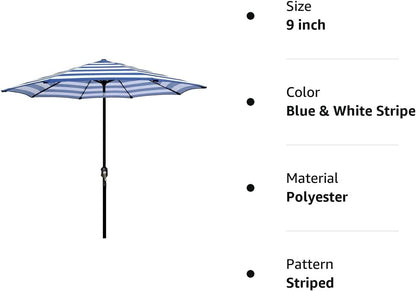9' Outdoor Market Patio Umbrella with Push Button Tilt and Crank, 8 Ribs (Tan)