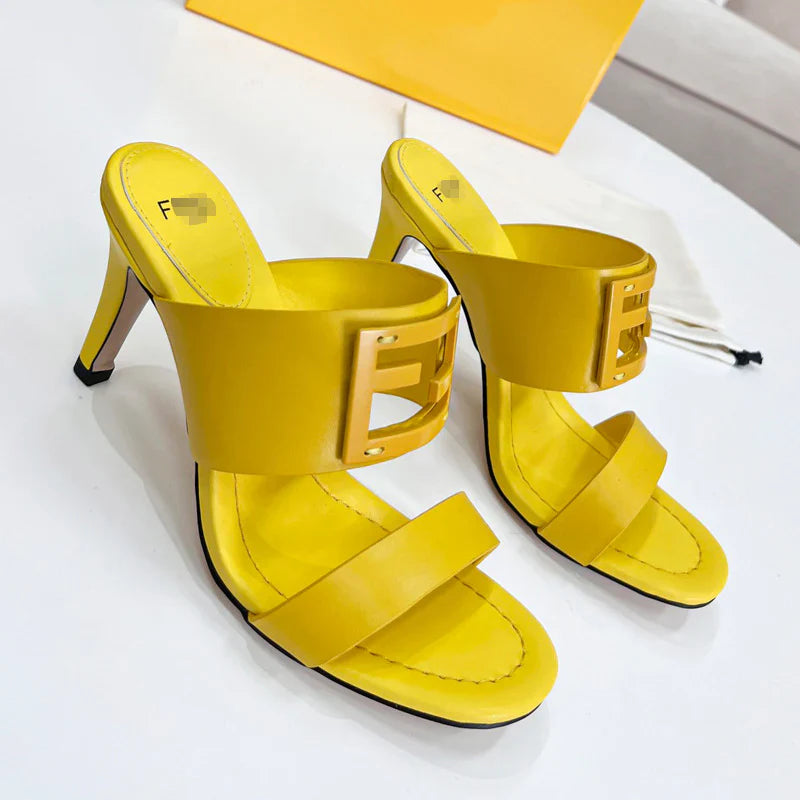 New Leather Metal Buckle High Heel Slippers 1025040209