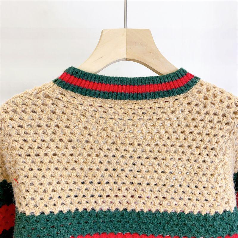 New Embroidered Striped Color-block Knit Top 1024031503