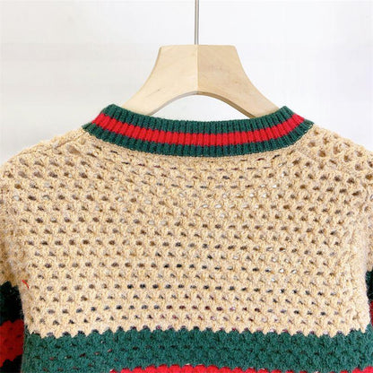 New Embroidered Striped Color-block Knit Top 1024031503