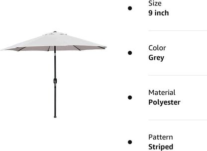 9' Outdoor Market Patio Umbrella with Push Button Tilt and Crank, 8 Ribs (Tan)