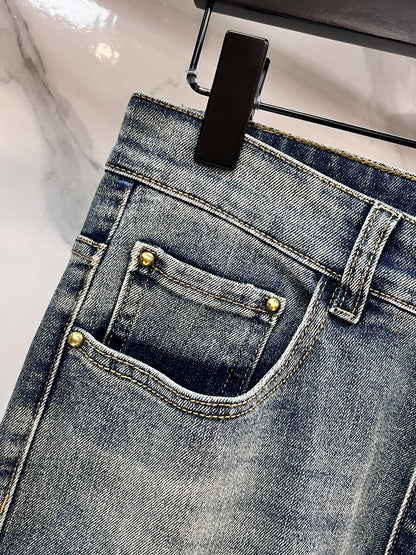 High luxury autumn and winter elastic slim fit denim pants XC0425091204