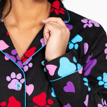 Paw Print Flannel Pajama Set No Pockets