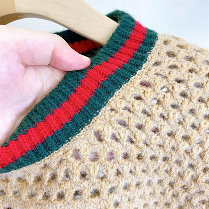 New Embroidered Striped Color-block Knit Top 1024031503