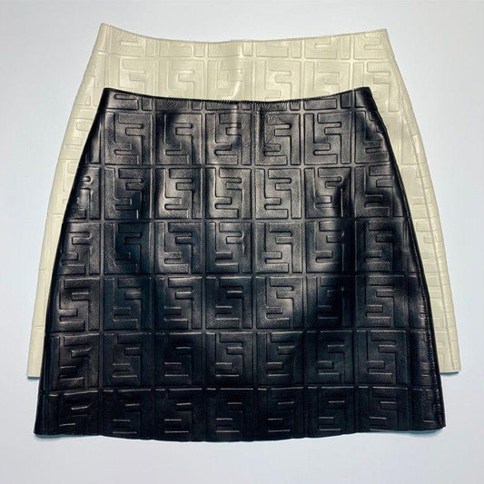 F Letter PU Leather Skirt 0823120703