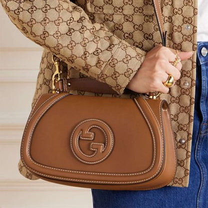 New G Blondie leather-trimmed canvas-jacquard shoulder bag 0425031410