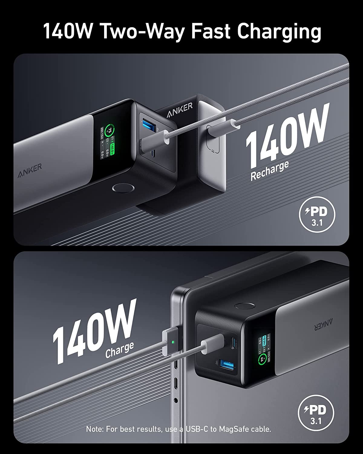 Anker 737 Power Bank (PowerCore 24K), 24,000mAh 3-Port Portable Charger with 140W Output, Smart Digital Display, Compatible with iPhone 14/13 Series, Samsung, MacBook, Dell, AirPods, and More