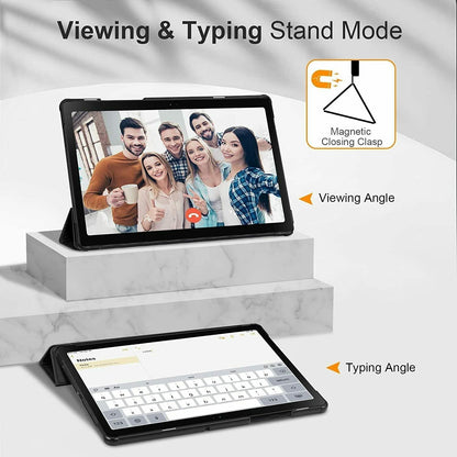 2022 Galaxy Tab A8 10.5” Inch 32 GB Wi-Fi Android 11 Touchscreen International Tablet Bundle – MDTec Hard Back Tri-Fold Stand Cover Case and 64GB microSD Card [Gray]
