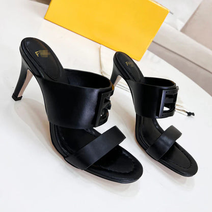 New Leather Metal Buckle High Heel Slippers 1025040209