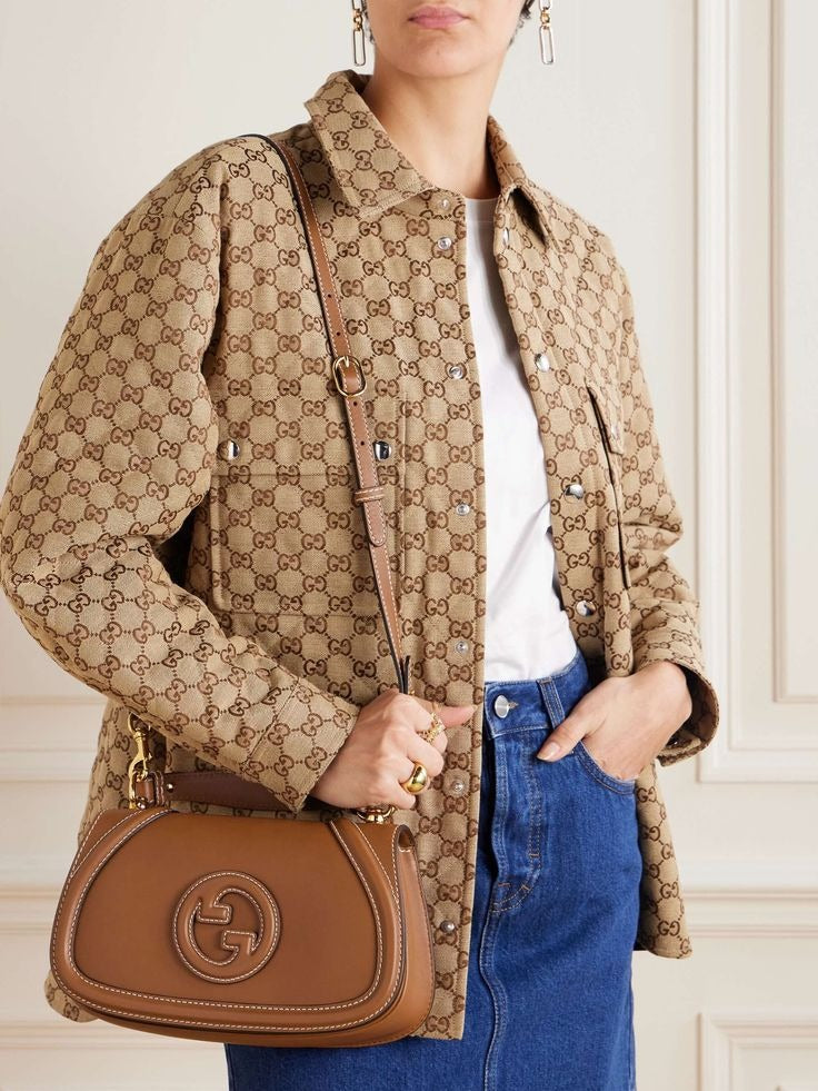 New G Blondie leather-trimmed canvas-jacquard shoulder bag 0425031410