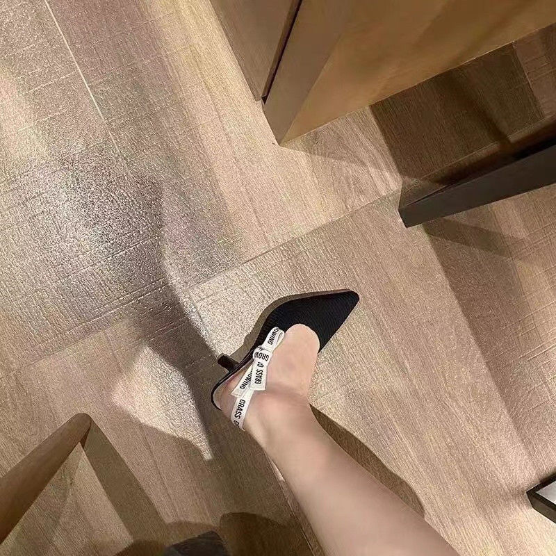 Harajuku Stripe D Letter Pointed Toe Pumps