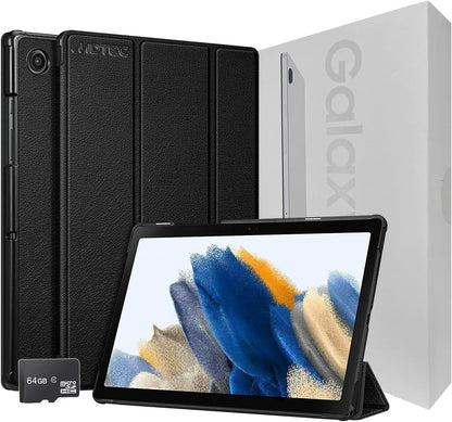 2022 Galaxy Tab A8 10.5” Inch 32 GB Wi-Fi Android 11 Touchscreen International Tablet Bundle – MDTec Hard Back Tri-Fold Stand Cover Case and 64GB microSD Card [Gray]