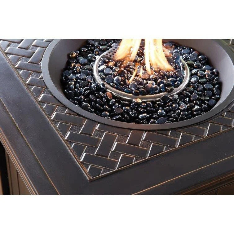 🔥Hot Sale Now🔥 Orleans 5-Piece Steel Patio Fire Pit Conversation Set with Navy Blue Cushions, Swivel Gliders and Square Fire Pit Table