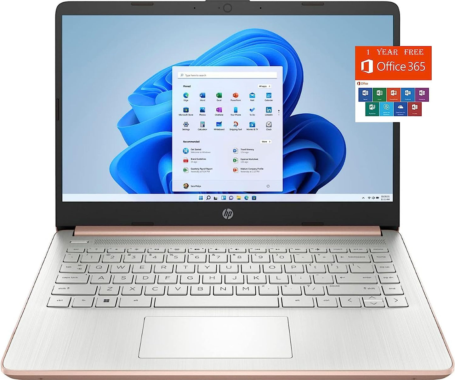 HP 2022 Stream 14" HD BrightView Laptop, Intel Celeron N4120, 16GB RAM, 64GB SSD, Intel HD Graphics, 720p Webcam, 1 Year Office 365, Gold, Win 11, 32GB Snowbell USB Card