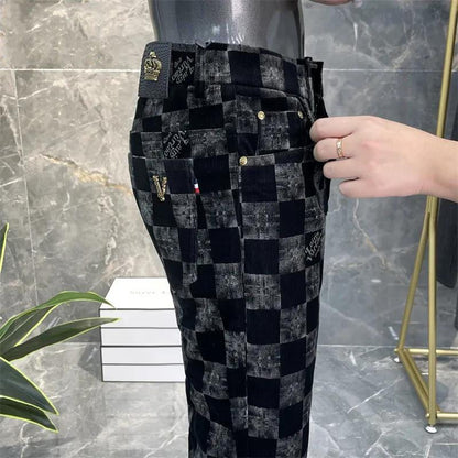 Plaid Business Straight Leg Slim Corduroy Trousers 0123121204