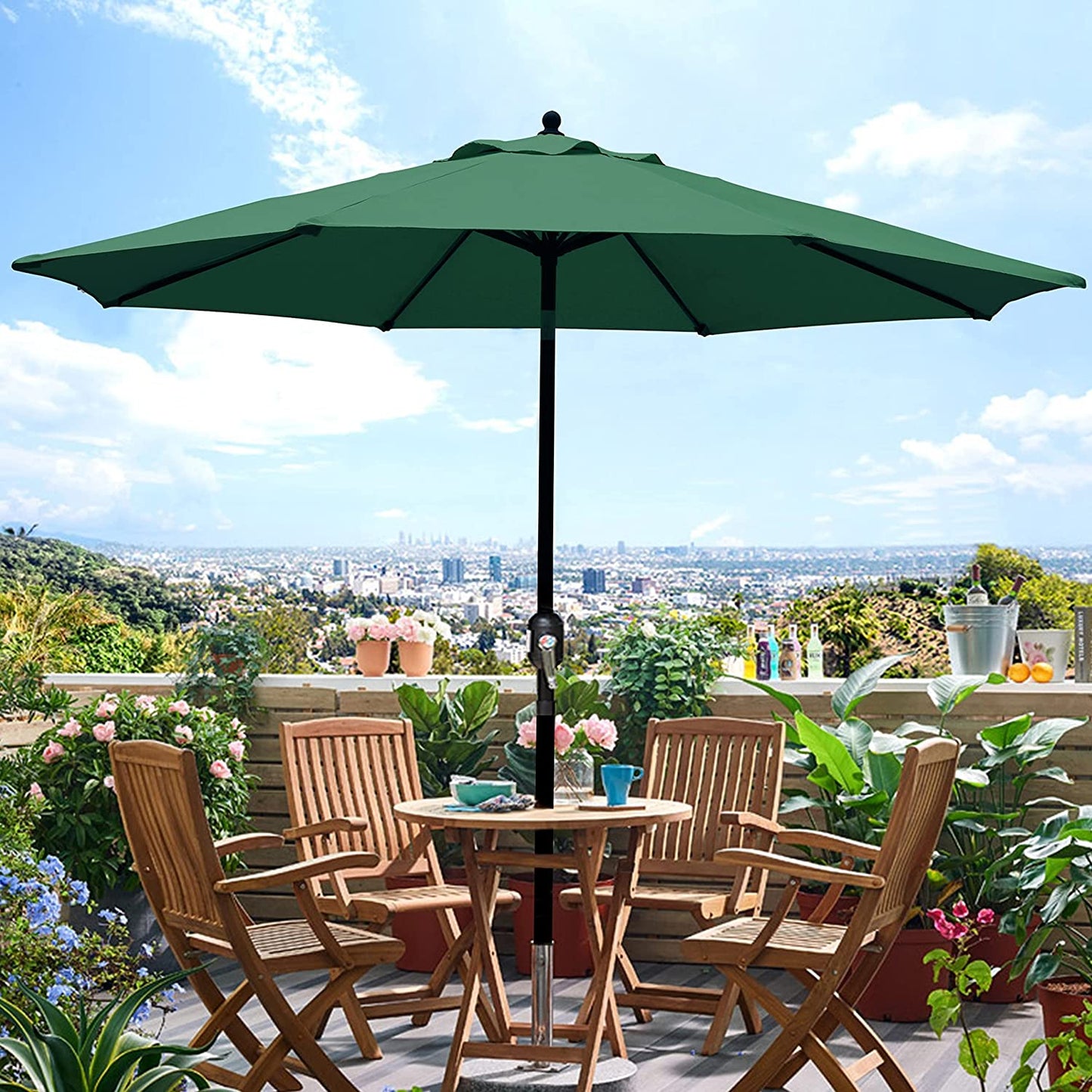 9' Outdoor Market Patio Umbrella with Push Button Tilt and Crank, 8 Ribs (Tan)