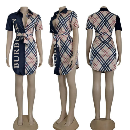 Fashion Short Sleeve Printed Shirt Dress 1024060613