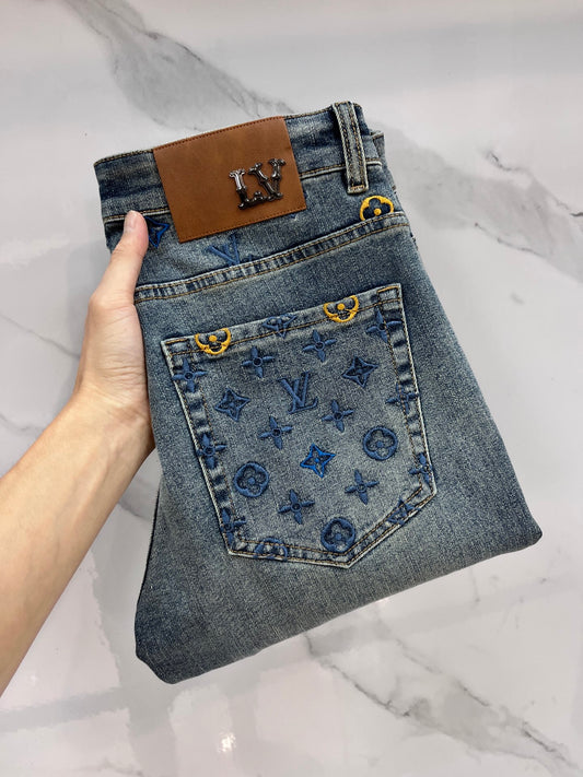 High luxury autumn and winter elastic slim fit denim pants XC0425091204