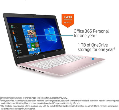 HP 2022 Stream 14" HD BrightView Laptop, Intel Celeron N4120, 16GB RAM, 64GB SSD, Intel HD Graphics, 720p Webcam, 1 Year Office 365, Gold, Win 11, 32GB Snowbell USB Card