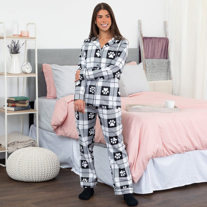 Flannel Paws Pajama Set with Pockets