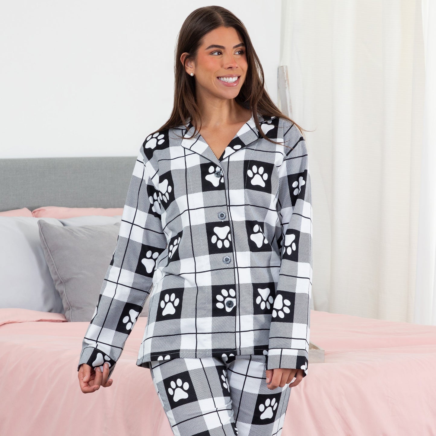 Flannel Paws Pajama Set with Pockets